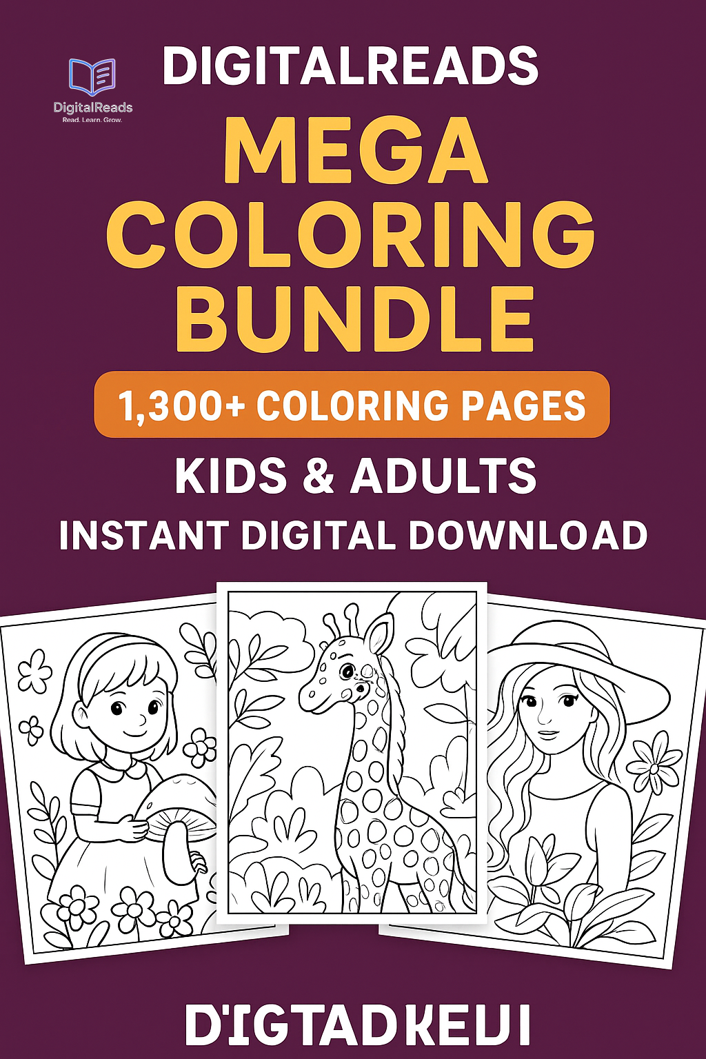 DigitalReads Mega Coloring Pages Bundle – 1,300+ Printable Coloring Sheets for Kids & Adults | Instant Download