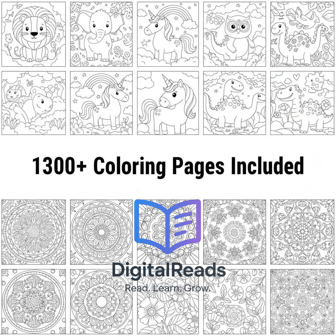DigitalReads Mega Coloring Pages Bundle – 1,300+ Printable Coloring Sheets for Kids & Adults | Instant Download